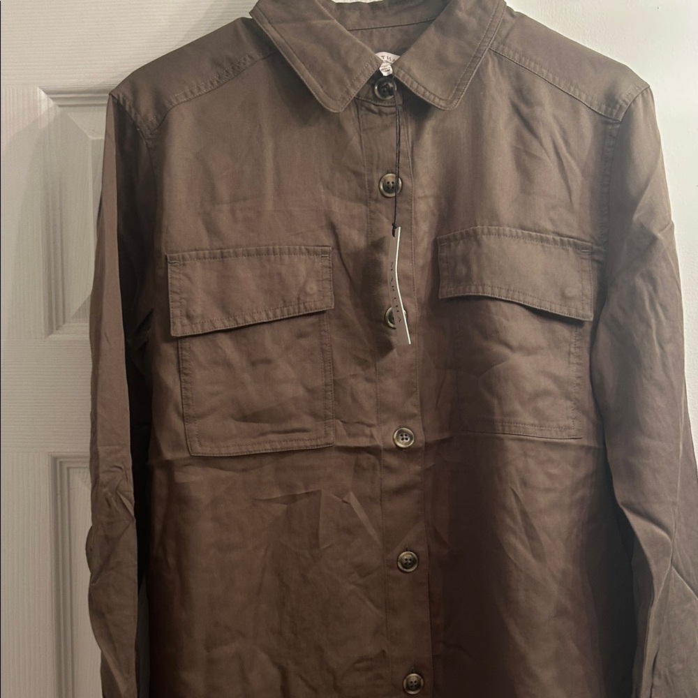 Martha Stewart Olive Utility Button-Front Shirt